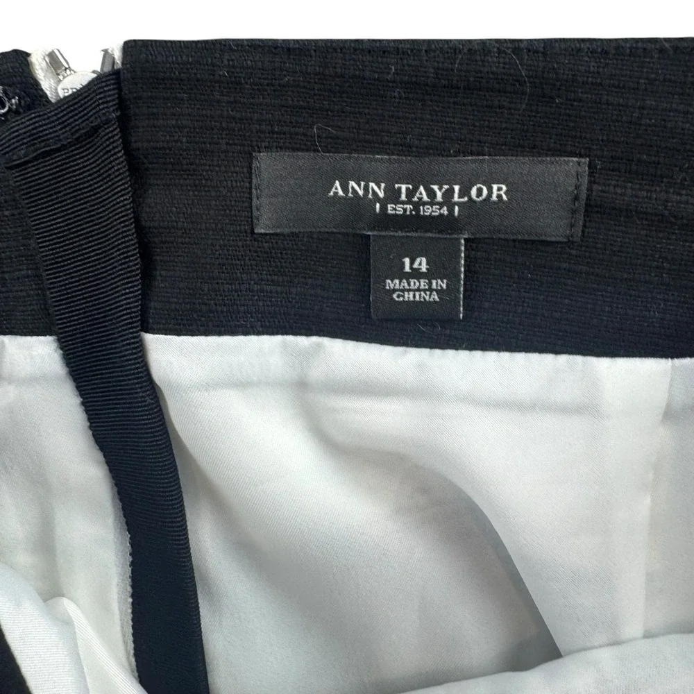 Ann Taylor Black White Abstract Brushstroke Mini Skirt Cotton Blend Size 14